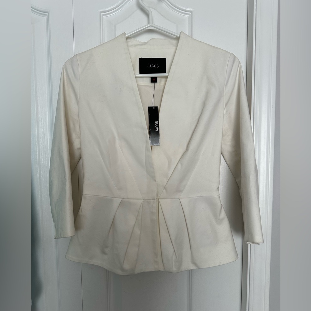 NWT Jacob Women's Collarless Cream peplum style Jacket blazer in size XS